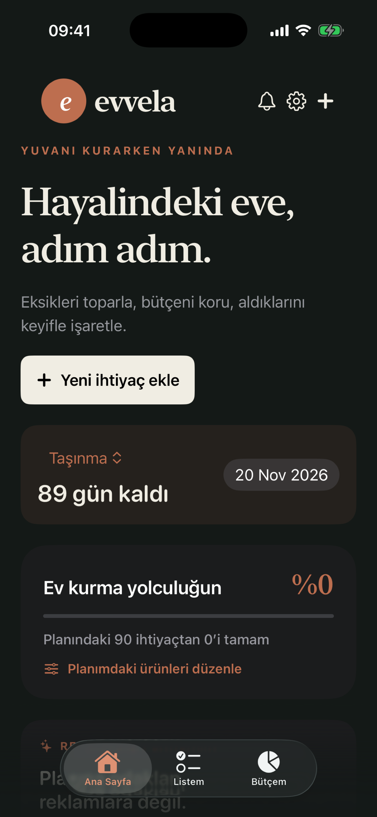 Evvela uygulama içi ekranı 1
