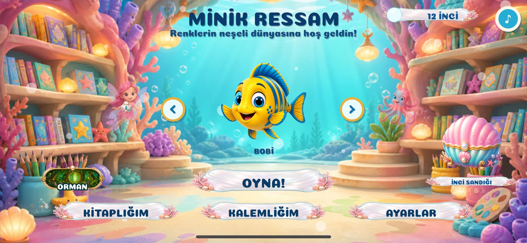 Minik Ressam balıklı Oyna ana menü ekranı