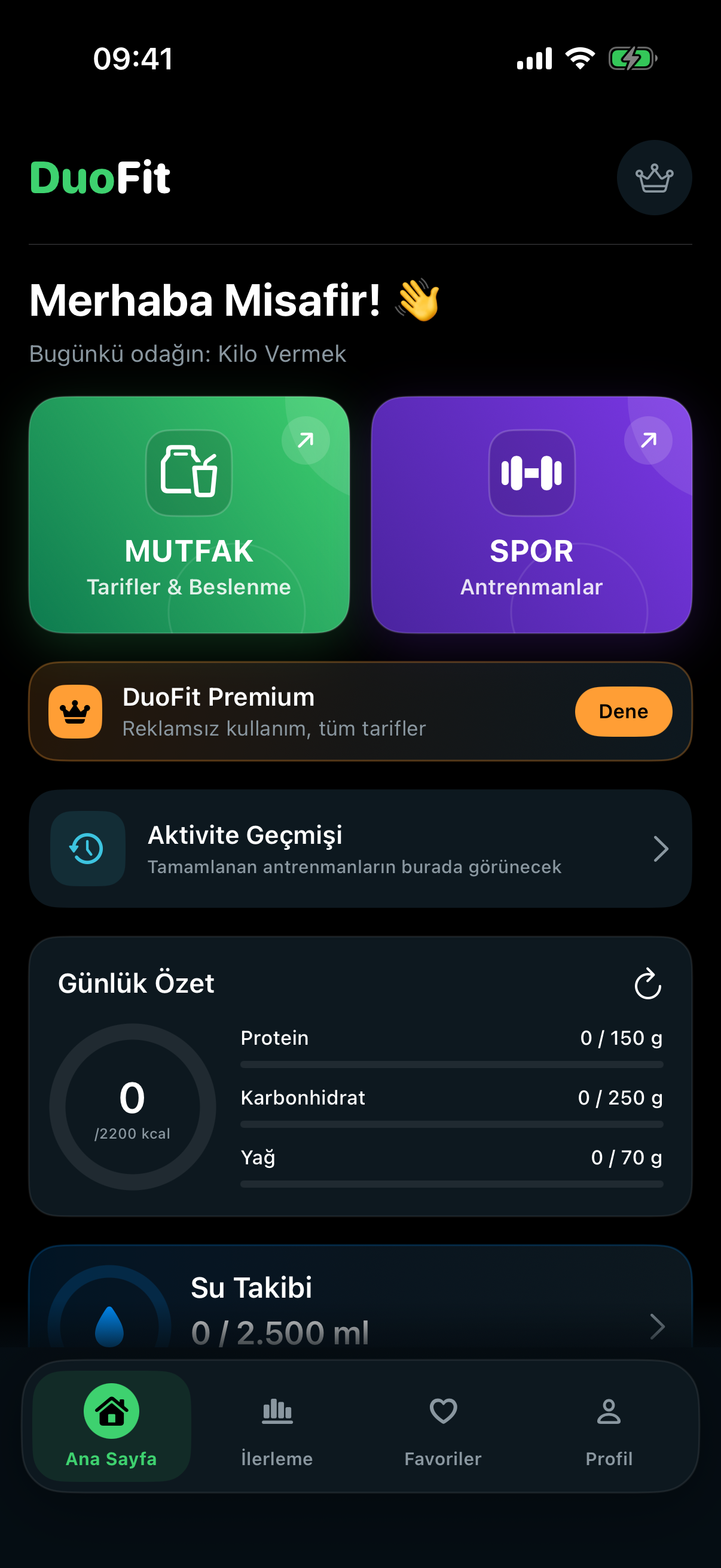 DuoFit ana ekranı